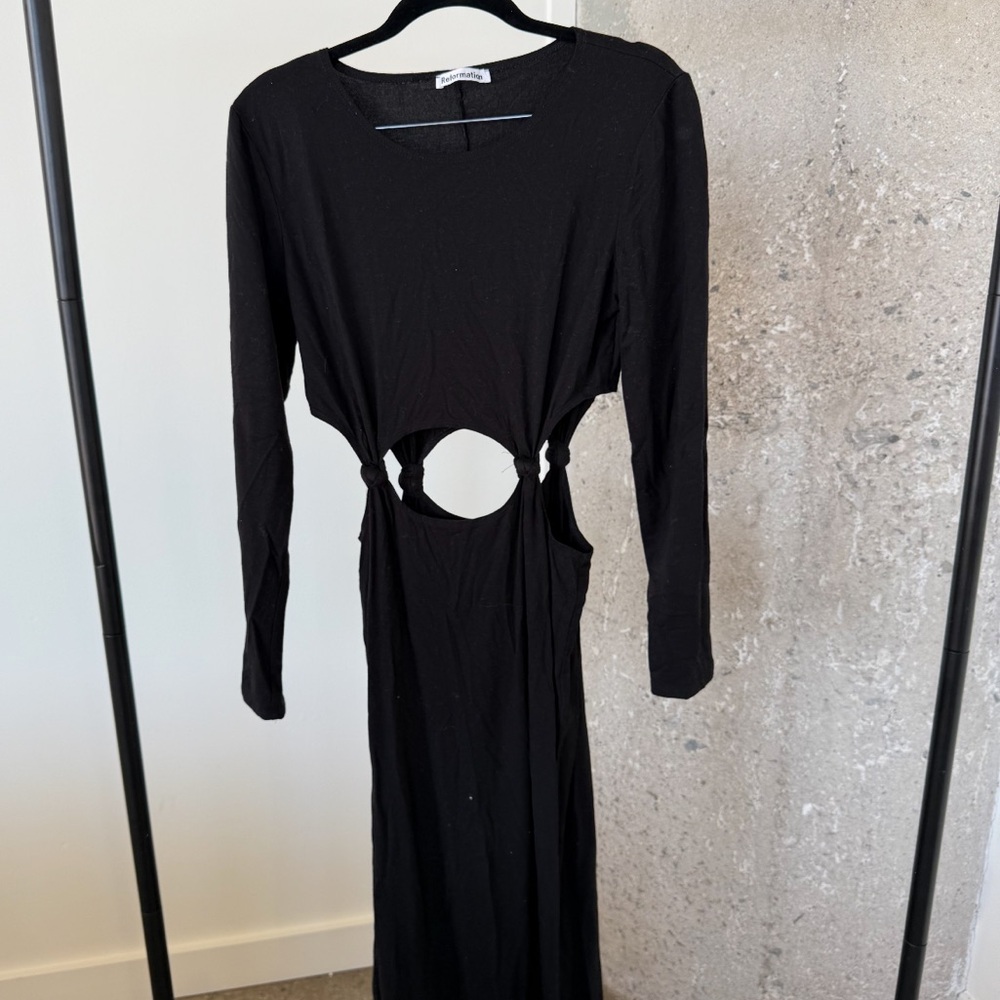 Reformation Black Via Midi Dress